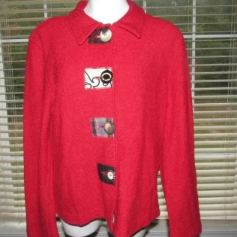 ALEXA RAE Boutique Red Acrylic Blend Button Front Jacket with Patches Size 3 (Sm